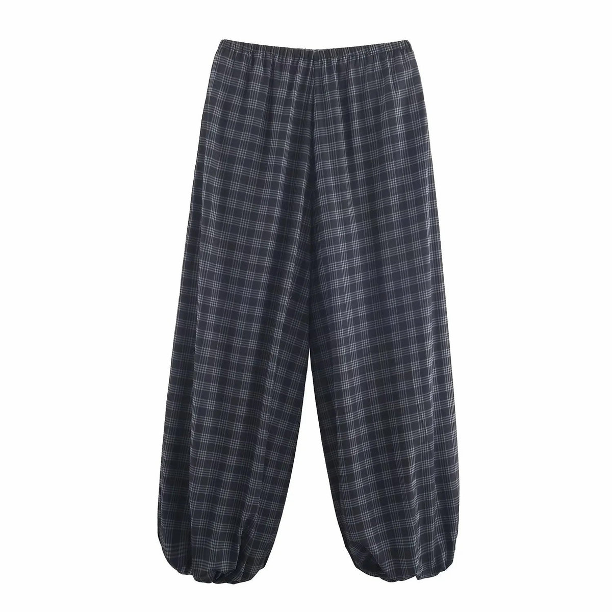 Women's 2025 Autumn Fashion Versatile Ramie Bloomers Plaid Printed Loose Pants Female High-Waist Drawstring Casual Trousers