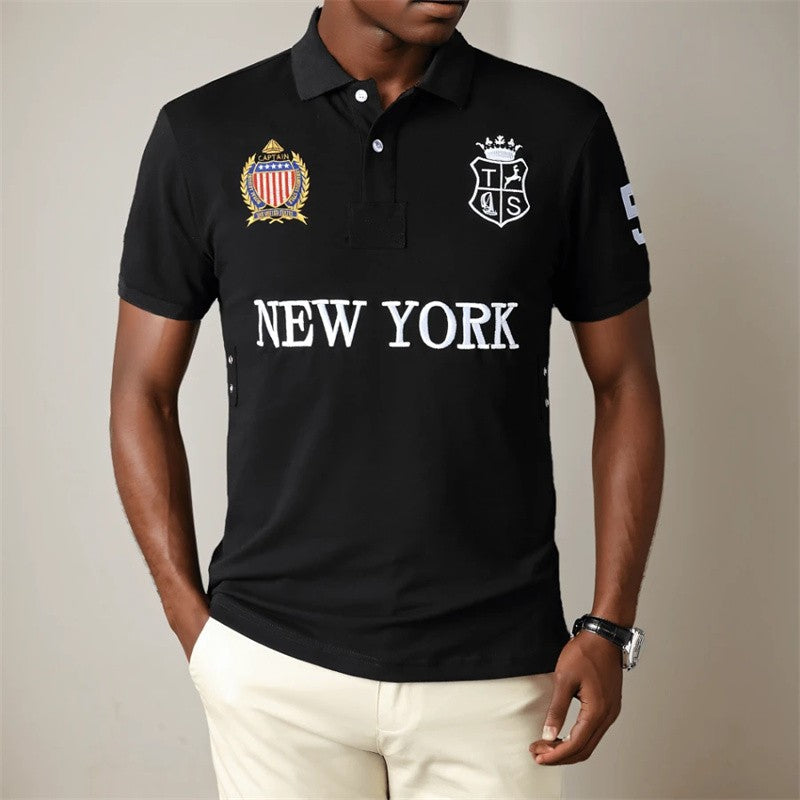 2025Manfinity Homme Manfinity Sporty Men's Simple Print Turndown Collar Ribbed Polo Shirt