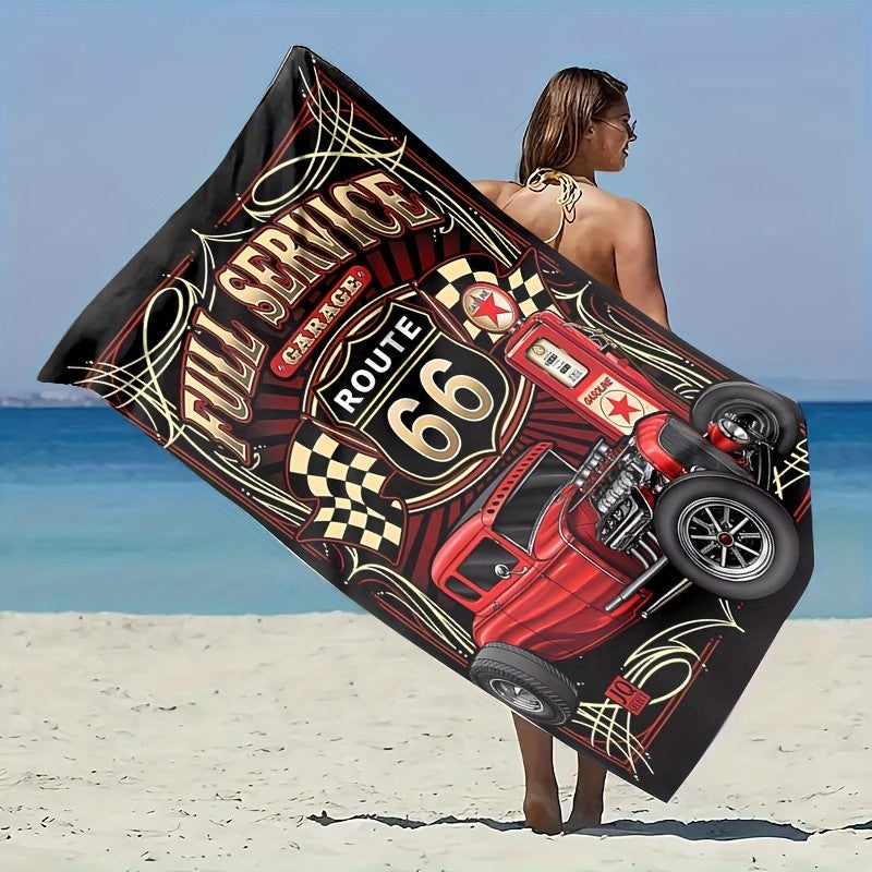 A Vintage Route 66 Beach TowelMicrofiber terry bath towels for yoga, travel, swimming, fitness and camping