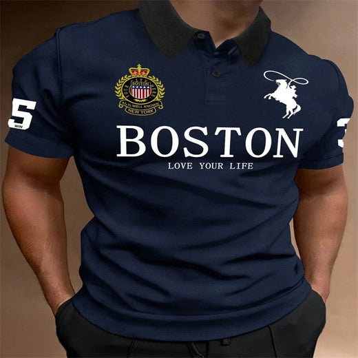 2025Manfinity Homme Manfinity Sporty Men's Simple Print Turndown Collar Ribbed Polo Shirt