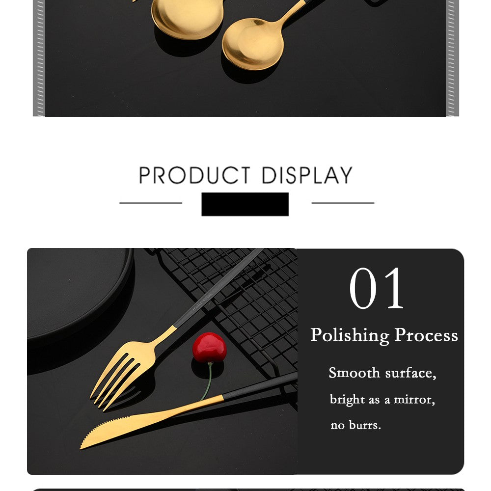 Tableware Stainless Steel Black Gold Flatware Cutlery Set Dinnerware Dinner Knife Coffee Spoon Fork Salad Fork Spoon Silverware