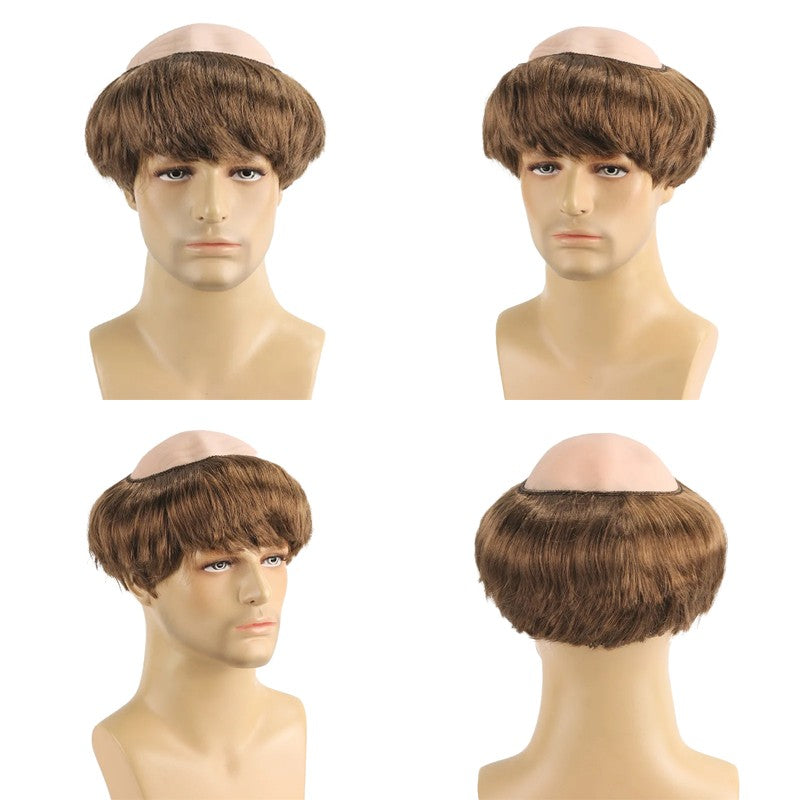 Fun Bald Cosplay Synthetic Hair Monk Wig, Novel Brown, Suitable For Halloween And Christmas-Themed Parties, 6-Inch Bald Wig
