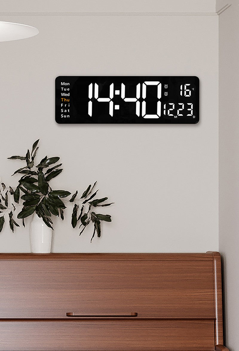Large Digital Wall Clock Temp Date Week Display Remote Control Power Off Memory Table Clock Wall-mounted Dual Alarms LED Clocks