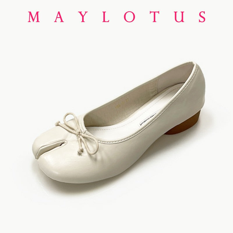 Tabi Shoes Ballet Falts Leather Ballerina Shoes For Women Split Toe Flats Tabi Shoes Slip On Soft Bottom Moccasins with Bowknot