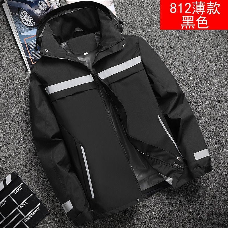 Lightweight Hooded Work Jacket, Waterproof Abrasion Resistant Reflective Outdoor Windbreaker