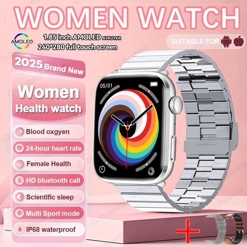 2025New NFC Smat Watch Women 1.85-inch Blood Pressure Heart Rate Bluetooth Call Female Health Smarwatches Ladies For Android IOS