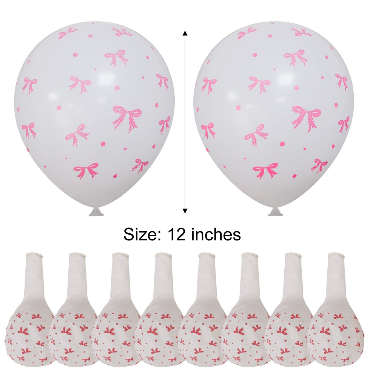 50/10pcs Bow Theme Latex Balloon 12 Inches Bowknot Print White Balloons for Kids Girls Birthday Baby Shower Wedding Party Decor