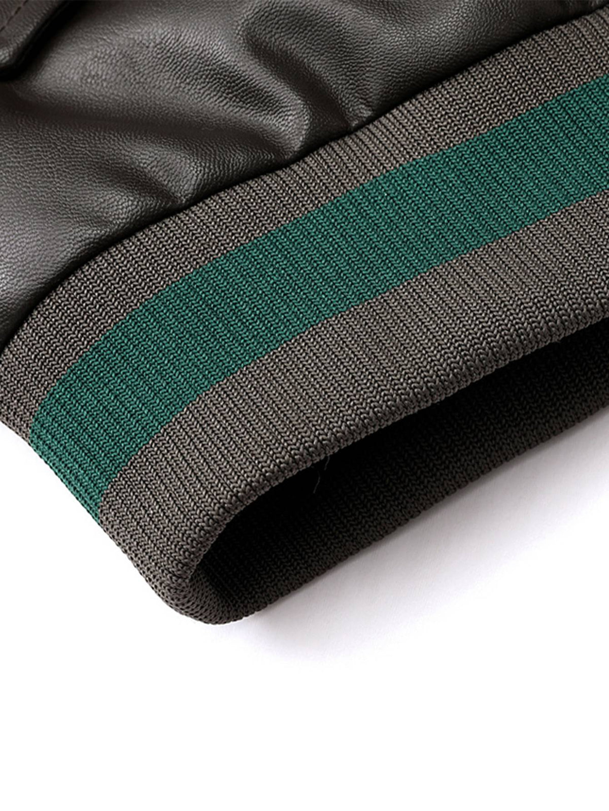 Men'S Baseball Jacket - Windproof Warm Coat with Zipper Closure, Brown & Green Accent Jacket, Non-Stretch Shell for Casual Outer