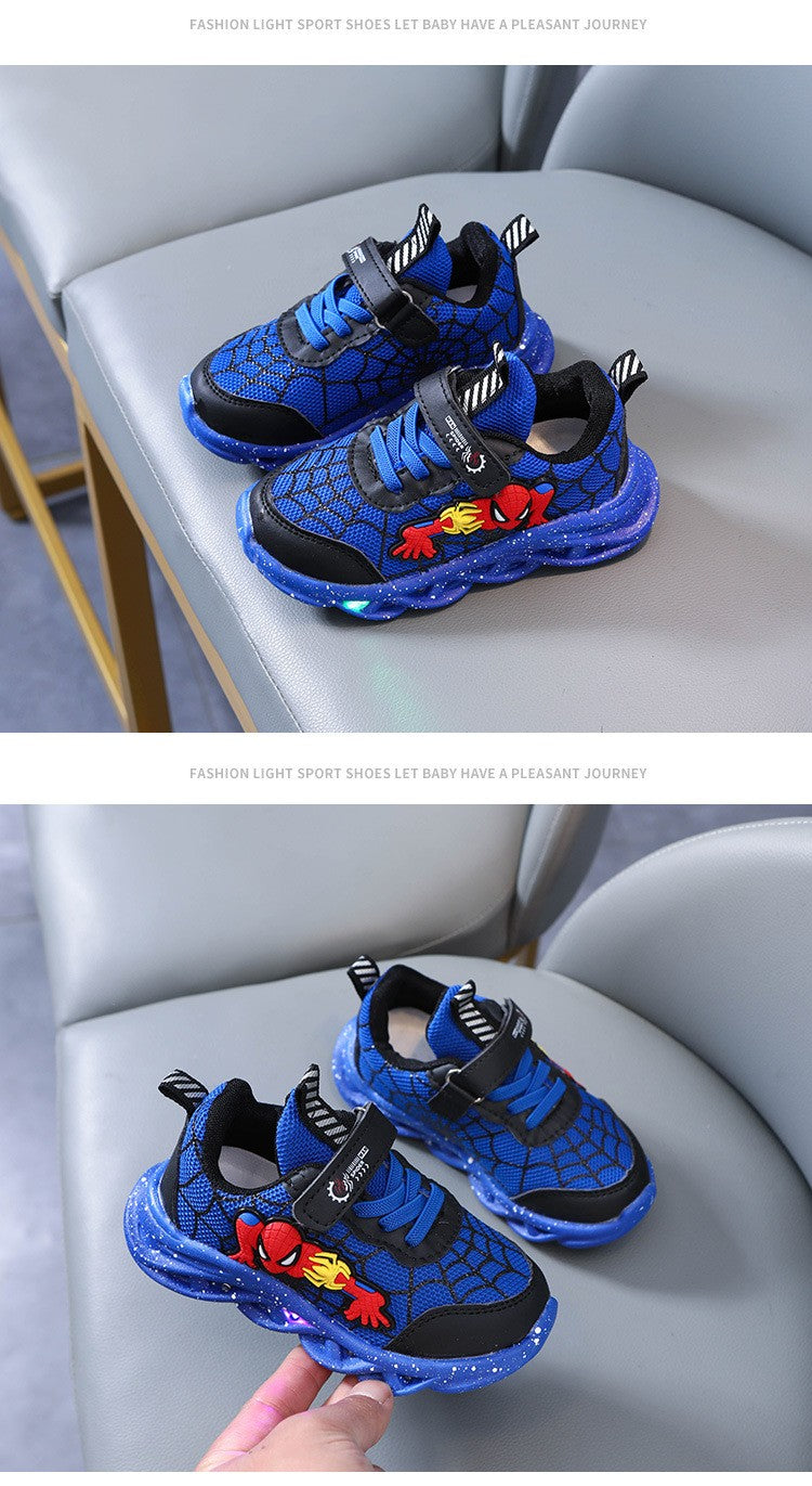LED Casual Sneakers Red Black For Spring Boys Cartoon Mesh Outdoor Shoes Children Lighted Non-slip Shoes Size 21-30