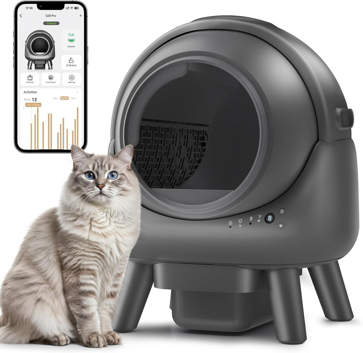 Self Cleaning Litter Box,Automatic Cat Litter Box for Multiple Cats,Robot with APP Control,Smart Dual Safety Protection