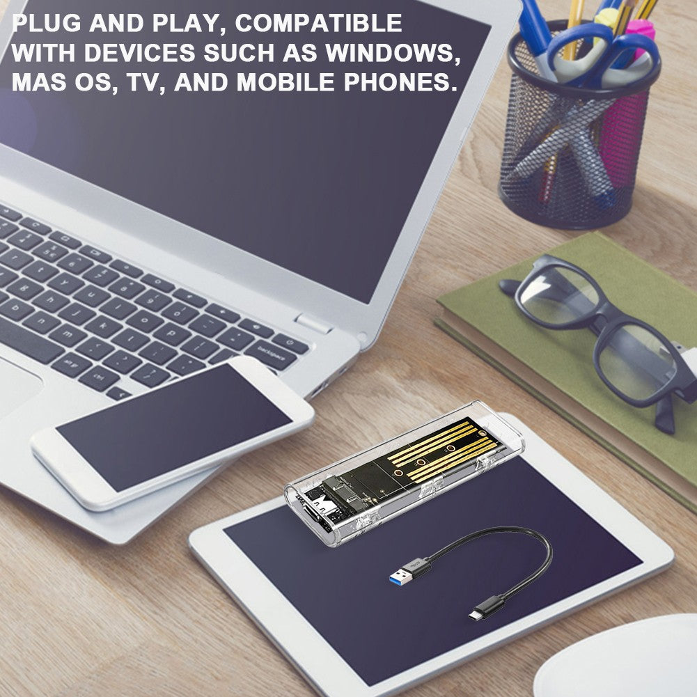 M.2 NGFF SATA Type C 3.1 Hard Disk Box 10Gbps Transparent External SSD Case External SSD Adapter for 2230 2242 2260 2280