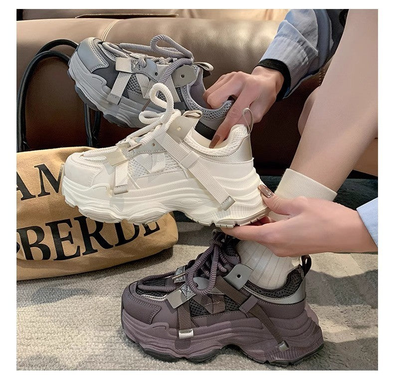 Women's Chunky Sneakers Breathable Mesh Platform Sports Shoes Woman Fashion Lace Up Thick Sole Casual Shoes Mujer
