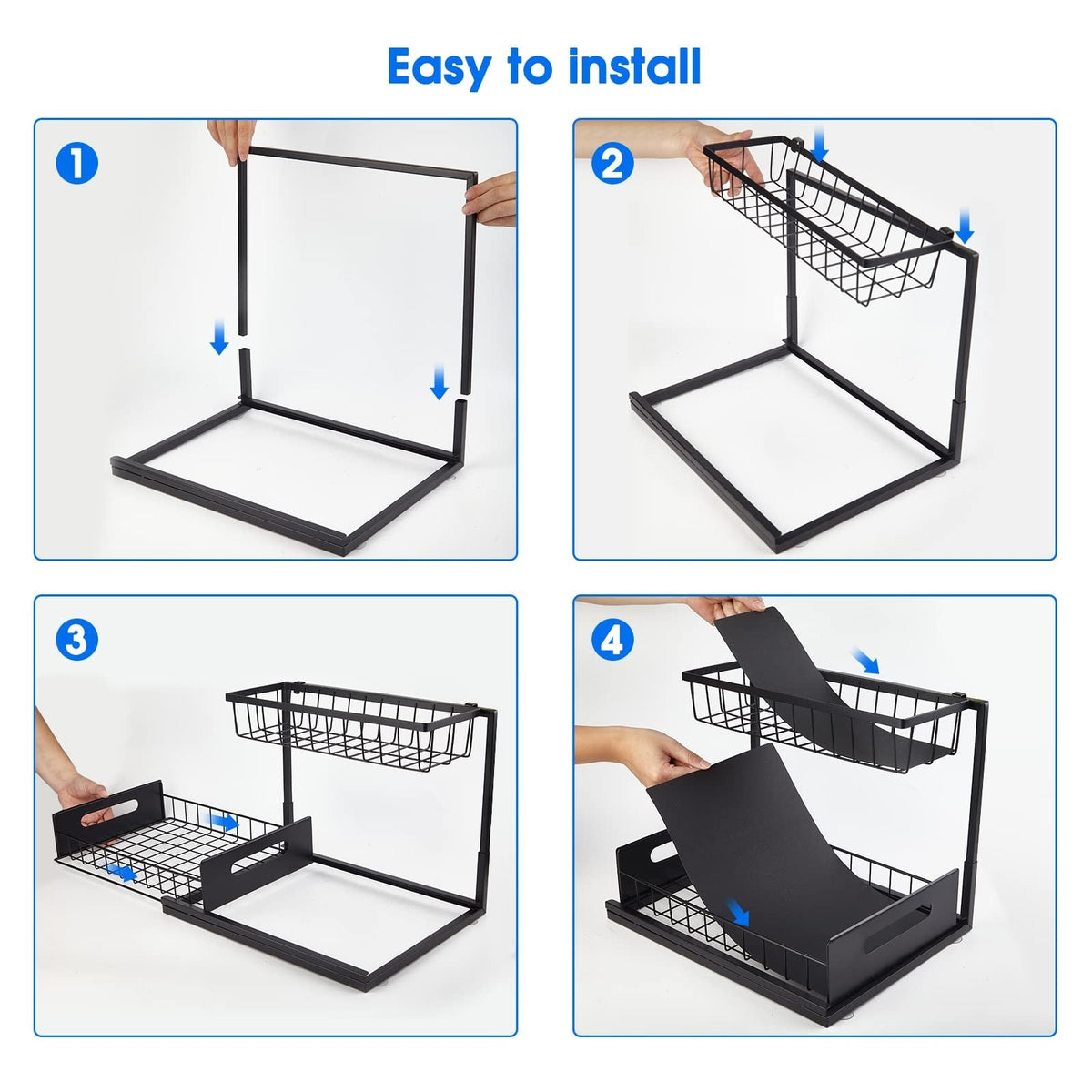 Under Sink 2 Tier Sliding Cabinet Basket Organizer Drawer Pull Out Cabinet Multi-Purpose Sink Organizer for Bathroom Kitchen