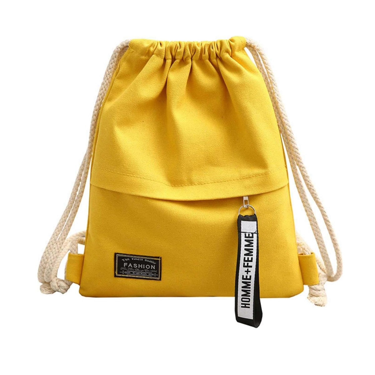 Canvas School Bag Double Shoulder Drawstring Backpack Drawstring Pocket Portable Casual Backpack Women Men Travel Backpack-A-DH