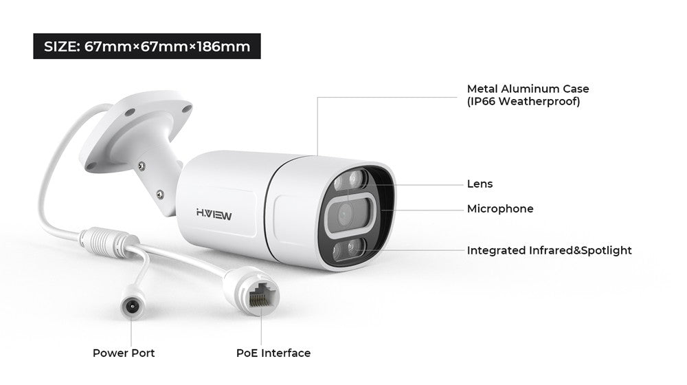 H.View 5Mp 8Mp 4K Ip Camera Poe Ai Face Detection Cctv Security Cameras H.265 Outdoor Audio Video Surveillance onvif xmeye