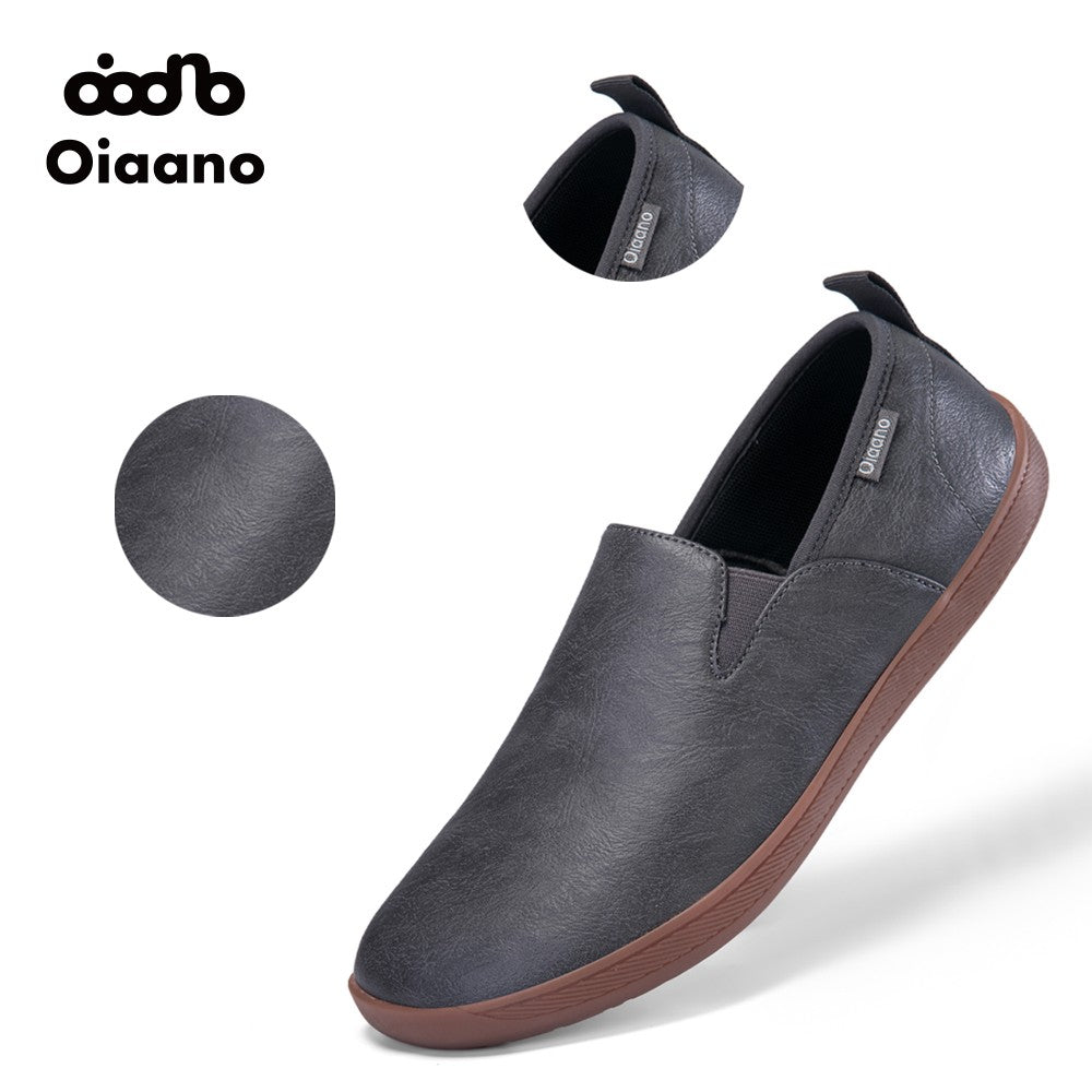 Oiaano Wide Toe Men Minimalist Shoes Comfortable Sneakers Leather Casual Shoes Black Slip On Leisure Loafers Drive Office
