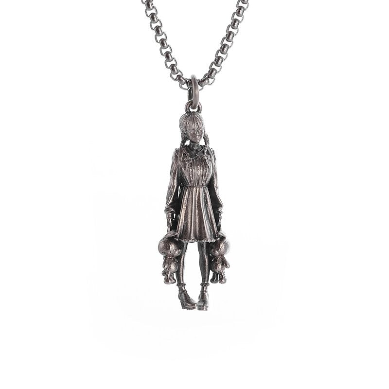 Silver-Plated Anime Mecha Beautiful Girl Girl Pendant Necklace Men and Women Hip-Hop Rock Punk Trendy Jewelry Gift