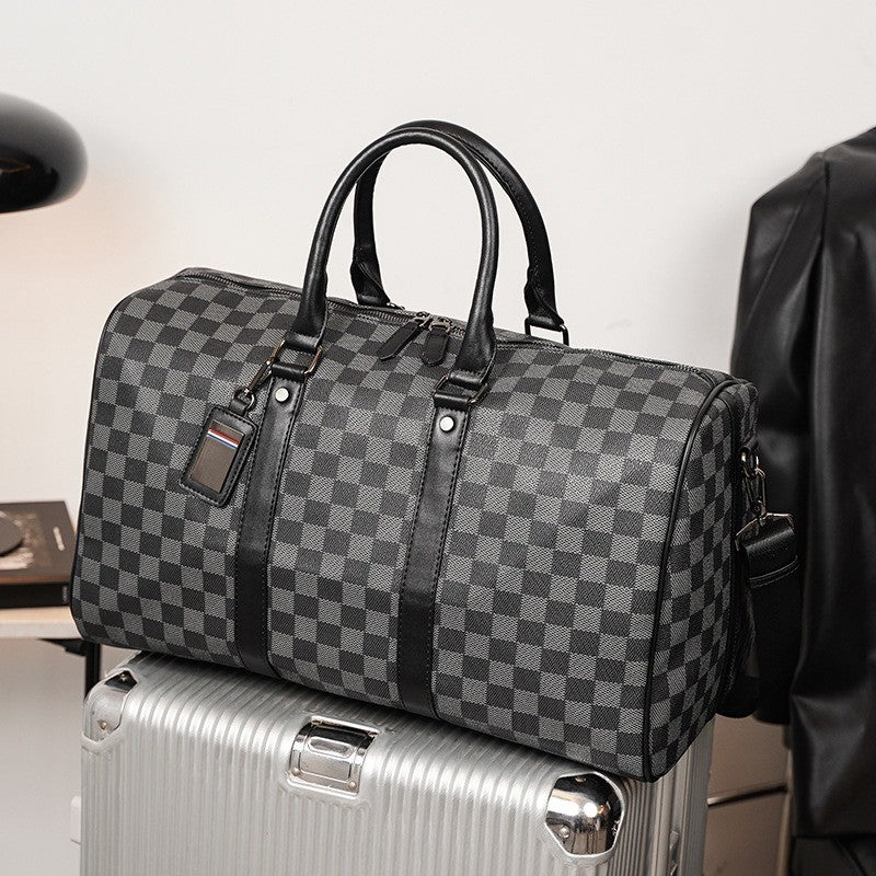 Men's Fashion Plaid Multifunctional Wear Resistant Waterproof Large Capacity Travel Business Luggage Bag Handbag Shoulder Bag