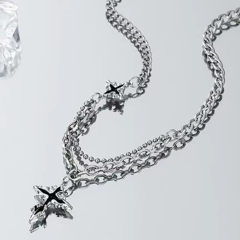 Y2K Grunge Hip Hop Halloween Jewelry Accessories Punk Metal Back Cross Pendant Silver Color Chain Necklace for Women Men 1pcs