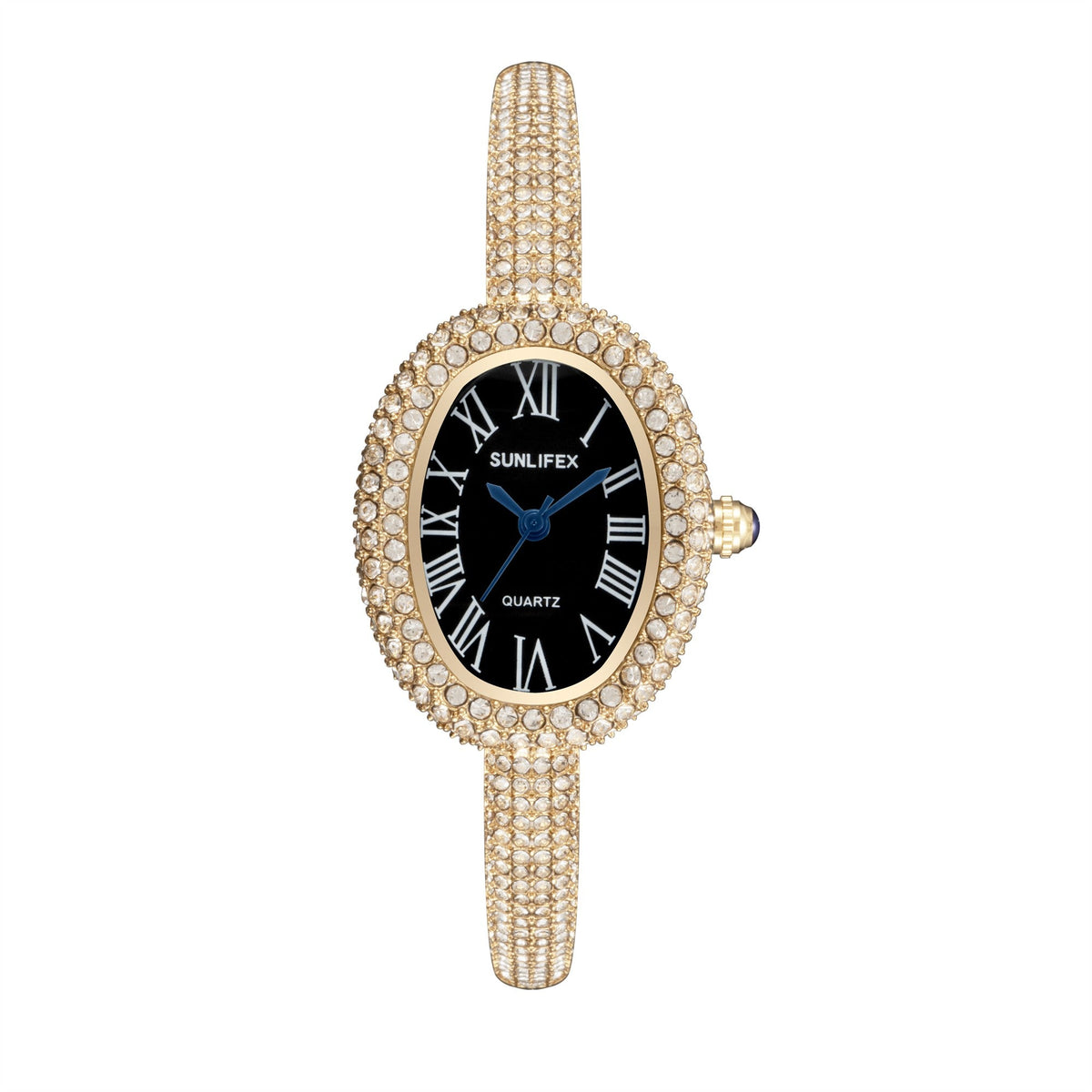 New Luxury Elegant ladies' Bracelet Wrist Watch Roman Numeral Inlaid Rhinestones Oval Waterproof Women's Quartz Watch Reloj