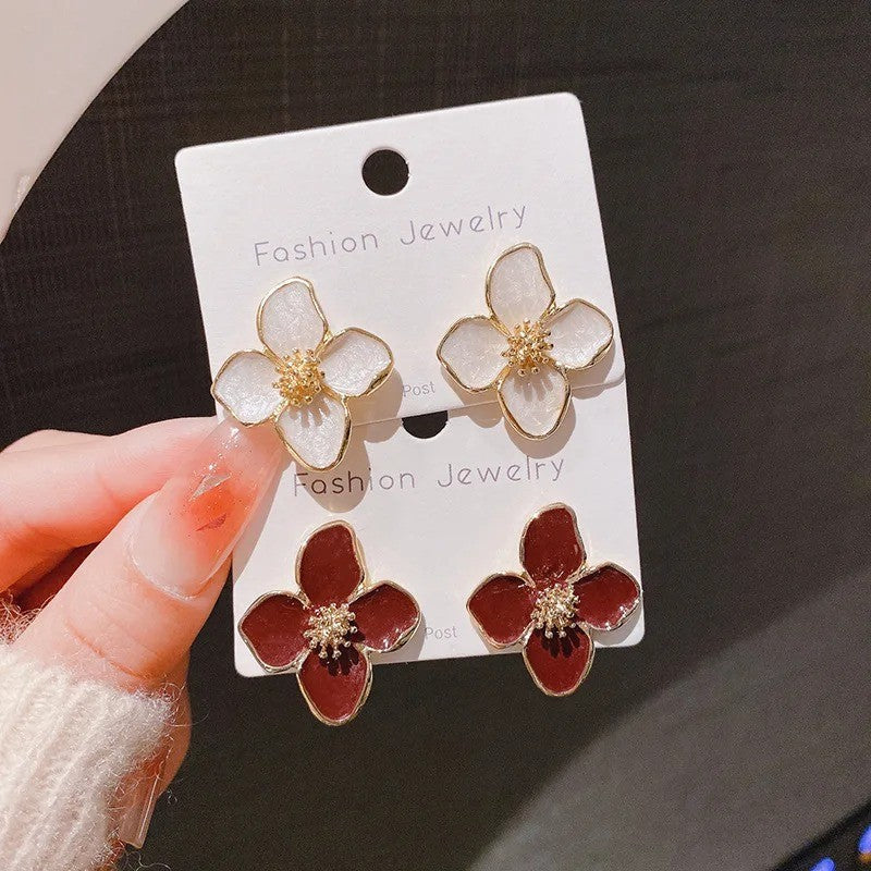 Stainless Steel Hibiscus Flower Stud Earrings for Women Girls Vintage Romantic Earrings Trendy Elegant Party Jewelry Gifts