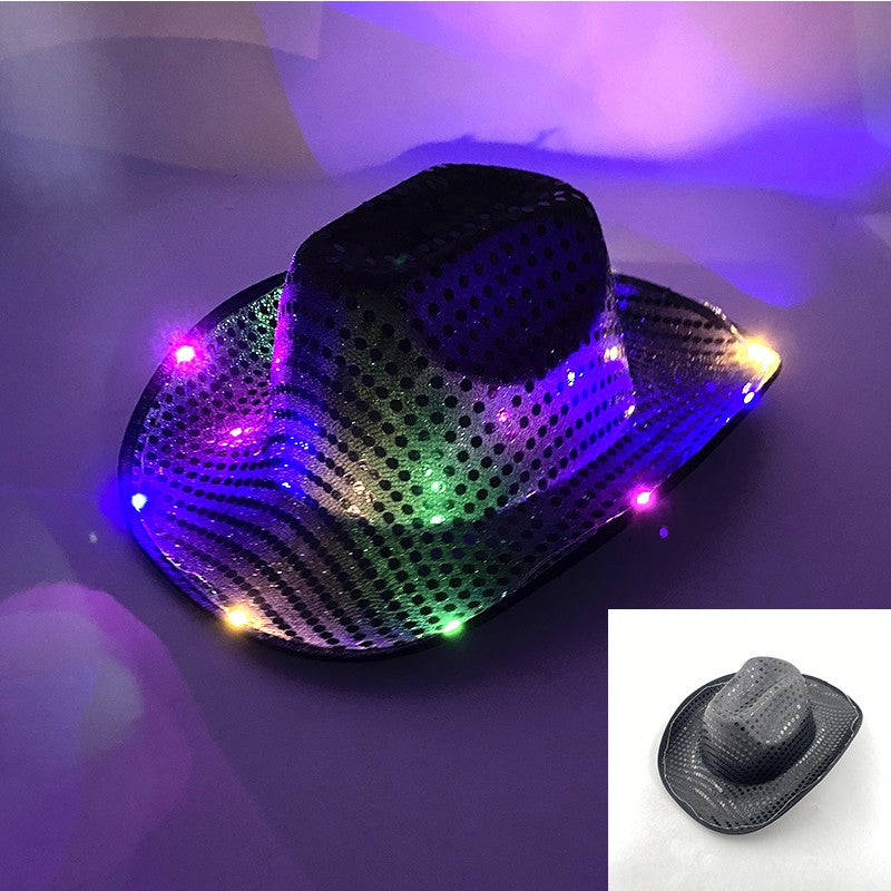 Wireless LED Western Cowboy Hat Light Up Cowboy Hat Disco Bride Pink Cowgirl Hat Concert NightClub Wedding Costumes Accessories