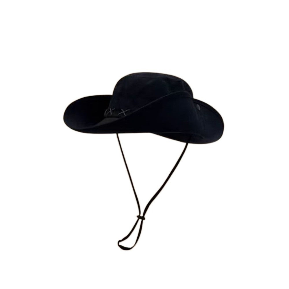 Breathable Western Cowboy Hat Adjustable Retro Wide Brim Sun Hat Mountaineering Anti UV Fisherman Sunshade Cap Unisex