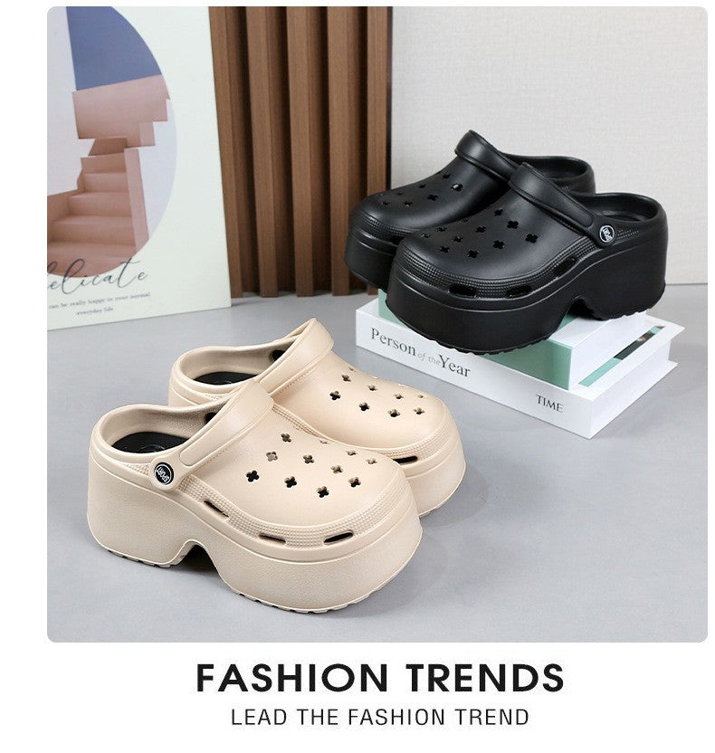 9CM Thick Women's Sandals 2024 New Summer Slippers High Heel Soft Sole Beach Garden Shoes Outdoor Waterproof Women's Hole Shoes