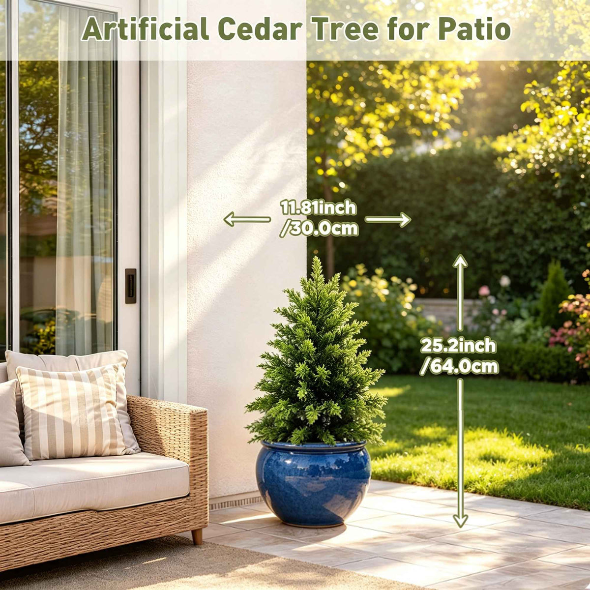 2/3/4/5/6FT Artificial Topiary Cedar Trees UV-Resistant Faux Evergreen Outdoor Indoor Plants Black Pot Faux Cedar Topiary Plants Christmas Trees for Front Porch Entryway & Patio Xmas Decor