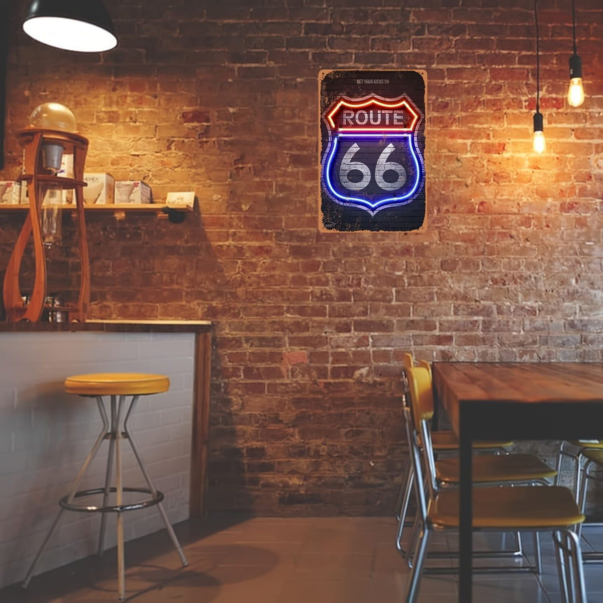 A retro Route 66 neon aluminum sign interesting Route 66 aluminum poster bar decoration restaurant decoration street decoration