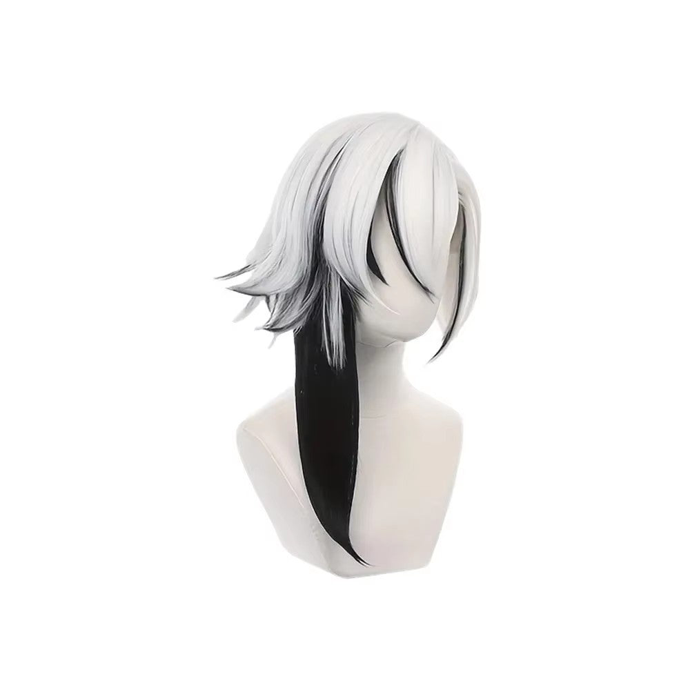 Anime Cosplay Arlecchino Wig Short Straight White Black Synthetic Hair Peluca For Frieren Festival Halloween Props