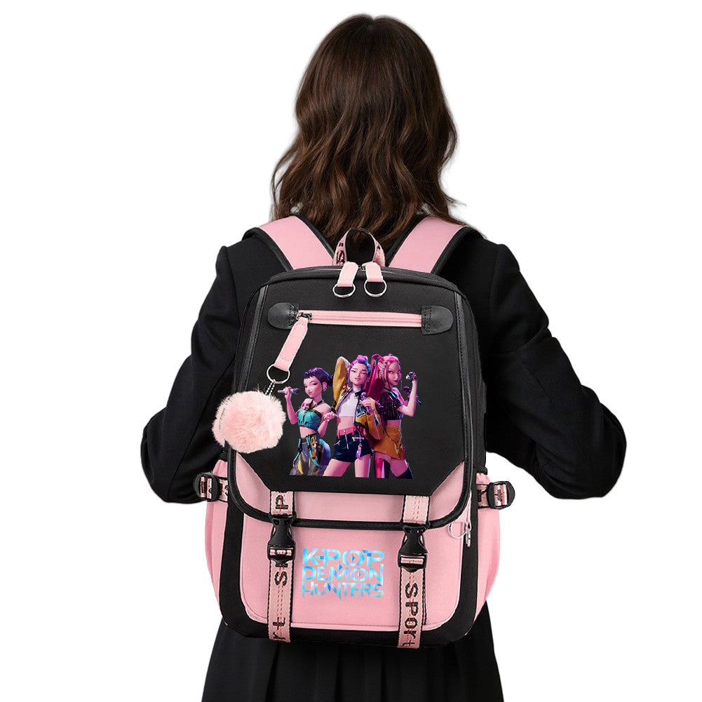 KPop Anime Movie Backpack for Demon Hunters Teenager Kawaii School Bookbag USB Charging Large Capacity Travel Slayer Rucksack