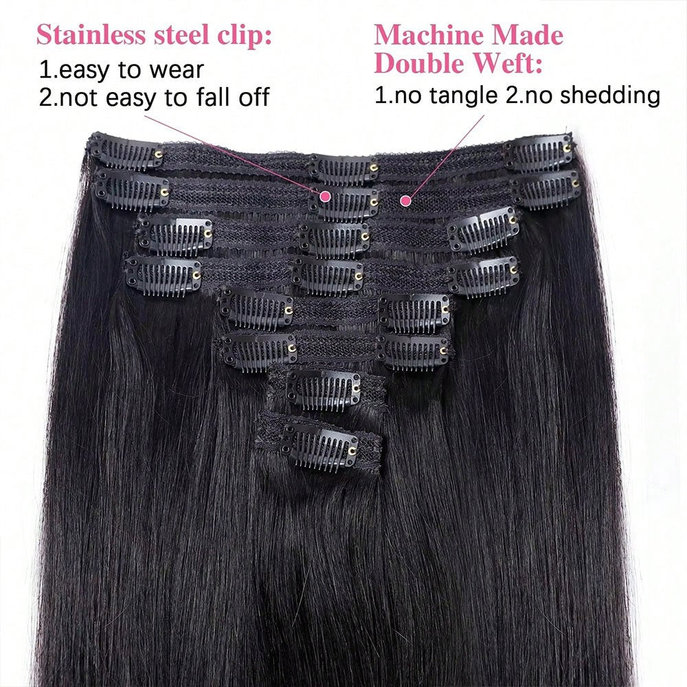 Clip In Hair Extensions 8-piece Human Hair Brazilian Straight Clip In Natural Black Color For Women Multiple sizes available