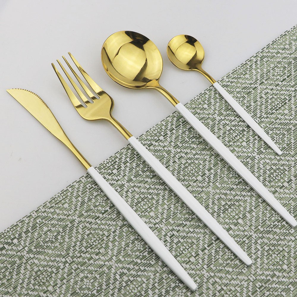 8Pcs Dinner Spoon Dinnerware Stainless Steel Silverware Gold Tableware Kitchen Flatware Black Cutlery