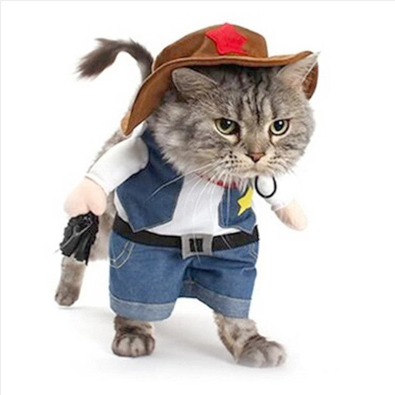 Cowboy Costume with Hat for Cat and Small Dog Pet Halloween Clothes Funny Costume for Cats & Small Dogs