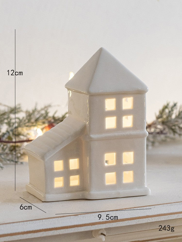 Glowing Ceramics Village House LED Light Up Porcelains Statue Figurine Festival Home Desktop Decors Christmas Ornament
