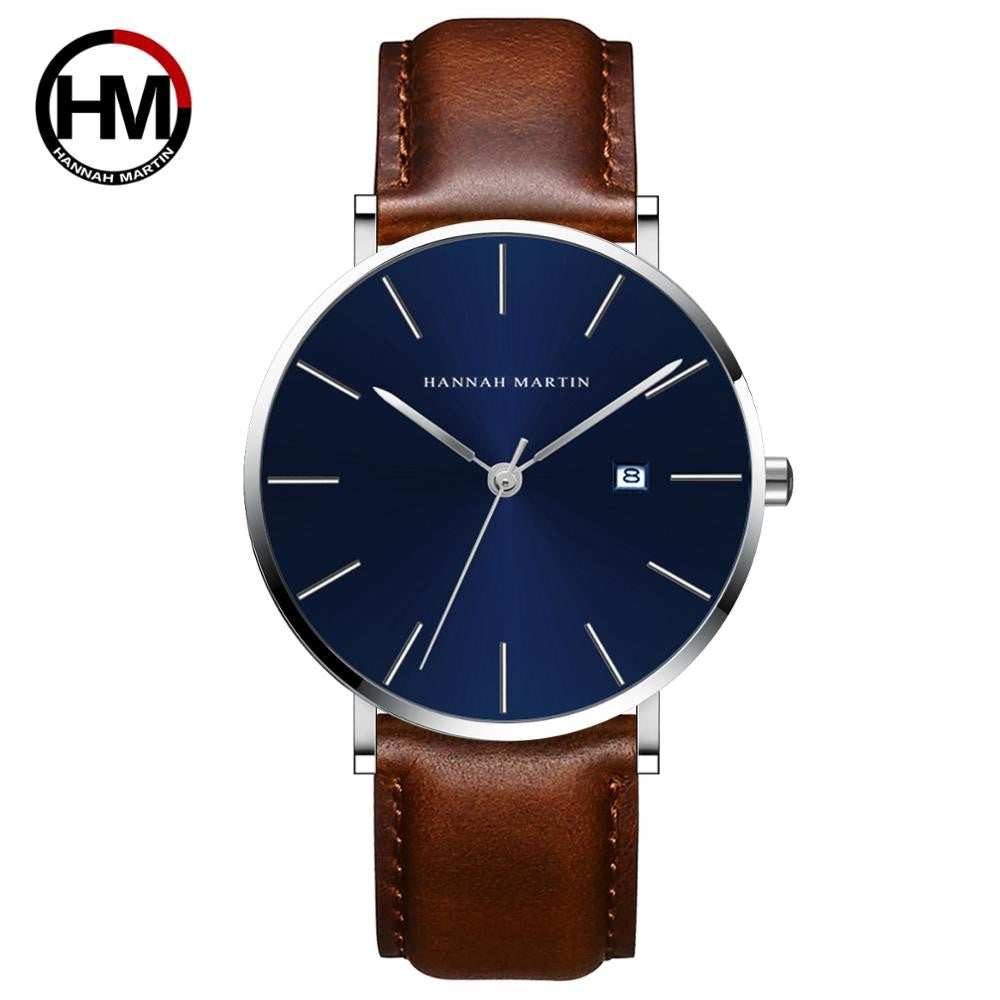 Classic Bauhaus Design Men Watch Dark Blue Japan Quartz Waterproof Stainless Steel Fashion Business Calendar Ultra Thin Watches