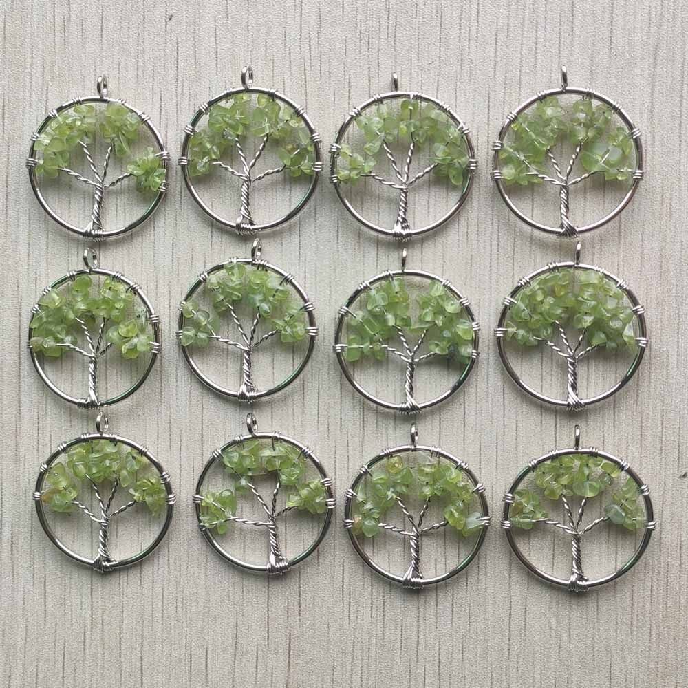 Natural Amethysts Roses Quartz Stone Handmade Wire Wrapped Tree of Life Pendants 30mm for Jewelry Marking Wholesale 12pcs/lot