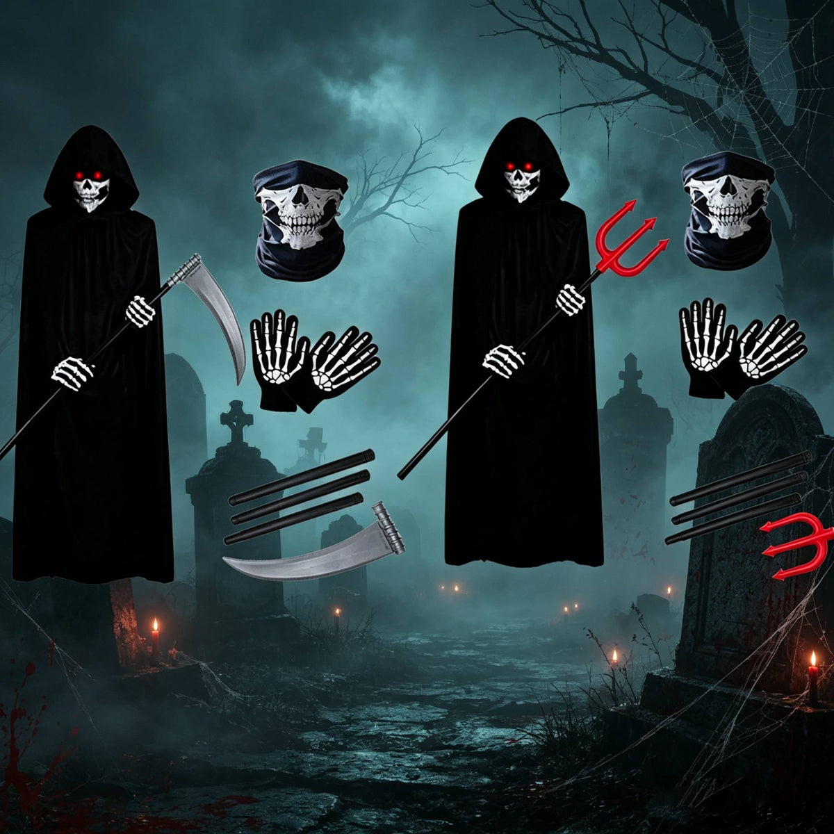 Halloween New Party Role Playing Adult Death Black Cloak Halloween Skull Ball Costume Prop Set Adult Gift ?