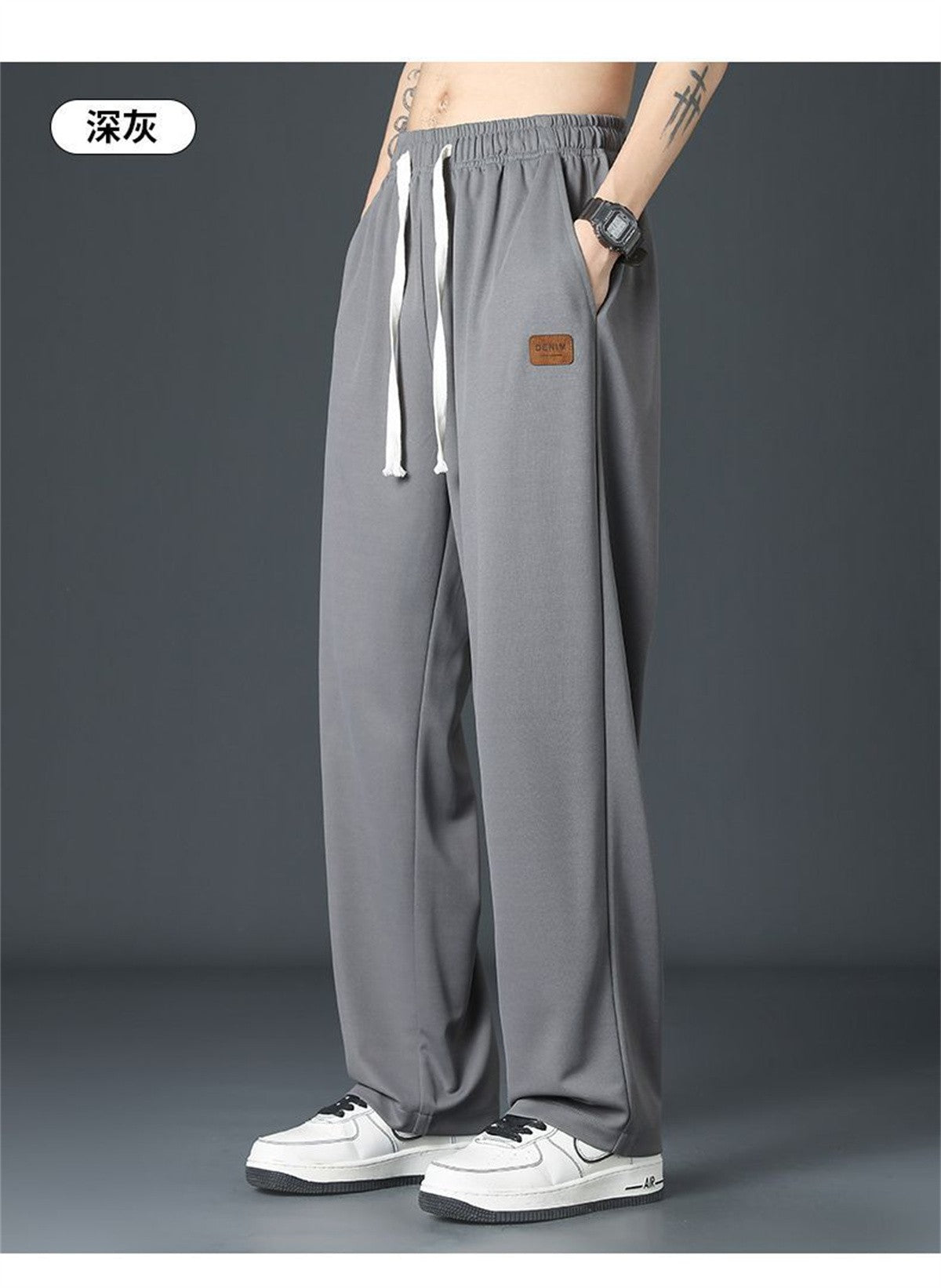 Black Straight Pants for Men's Summer Wide Leg Pants Casual Harajuku Student Pants High Street Trousers Gray Cool Sweatpants