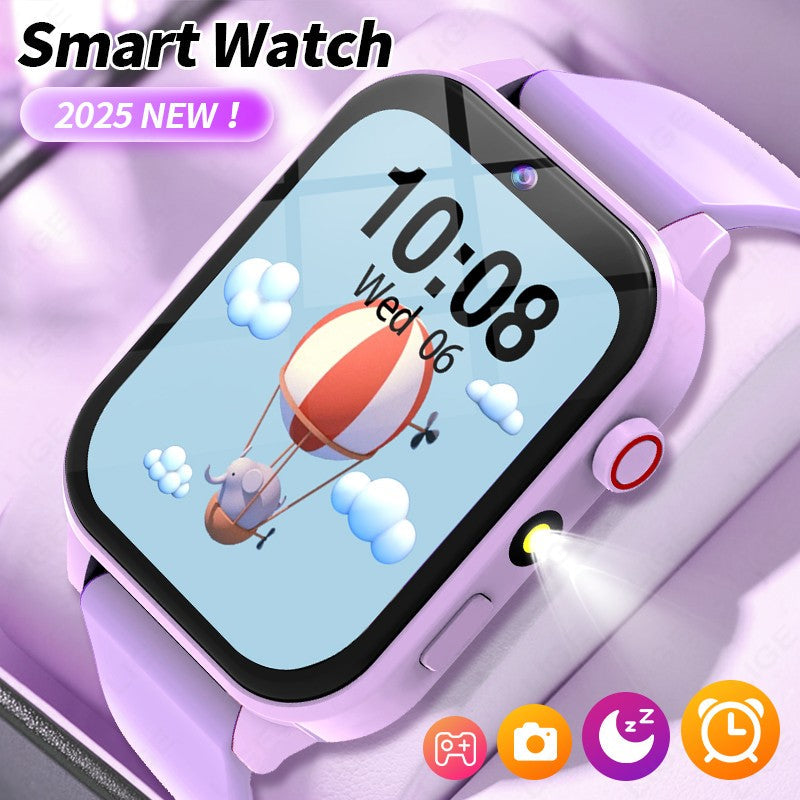 2025 New Children Smart Watch Alarm Clock LED Flashlight Waterproof Kid Watches HD Camera Take Photo Puzzle Game Smartwatch Girl