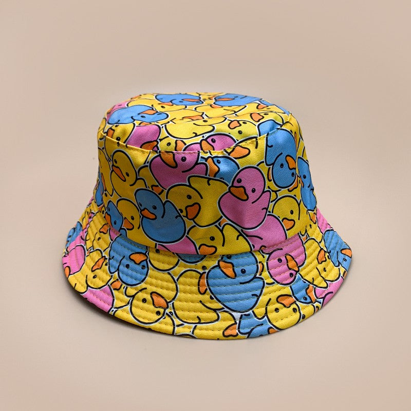 Cartoon Yellow Duck Bucket Hats New Unisex Cute Sunshade Double Sided Wearable Fashion Casual Versatile Outdoor Fisherman Caps