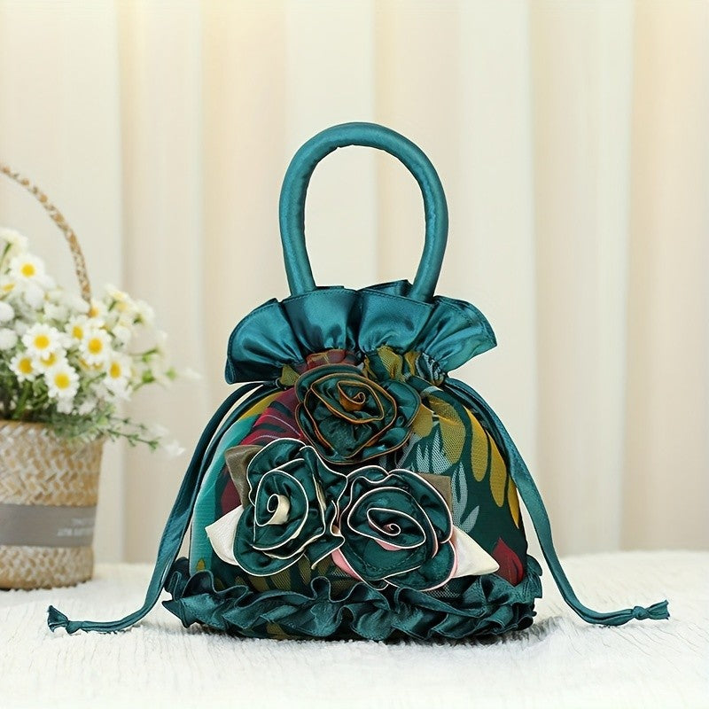 New soft lace mommy bag three-dimensional flower handbag drawstring handbag key cell phone organizer bag