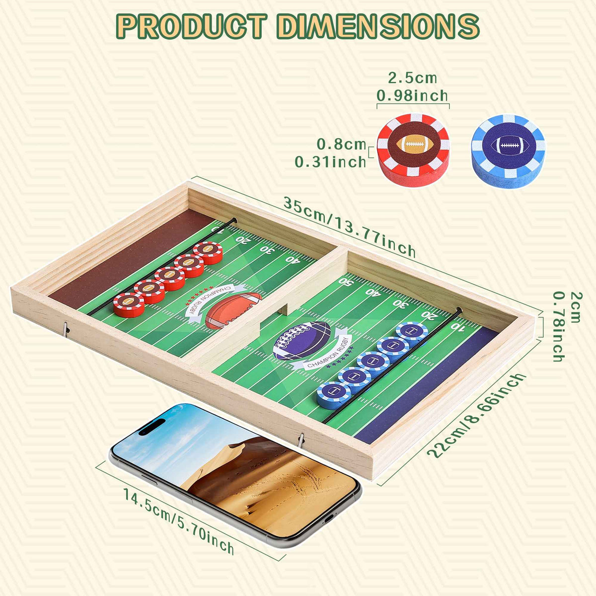 AIUAZA Rugby Fast Classic Slingshot Puck Game Wooden Air Hockey Board Games for Family Game Night or Friends Party,Table Games