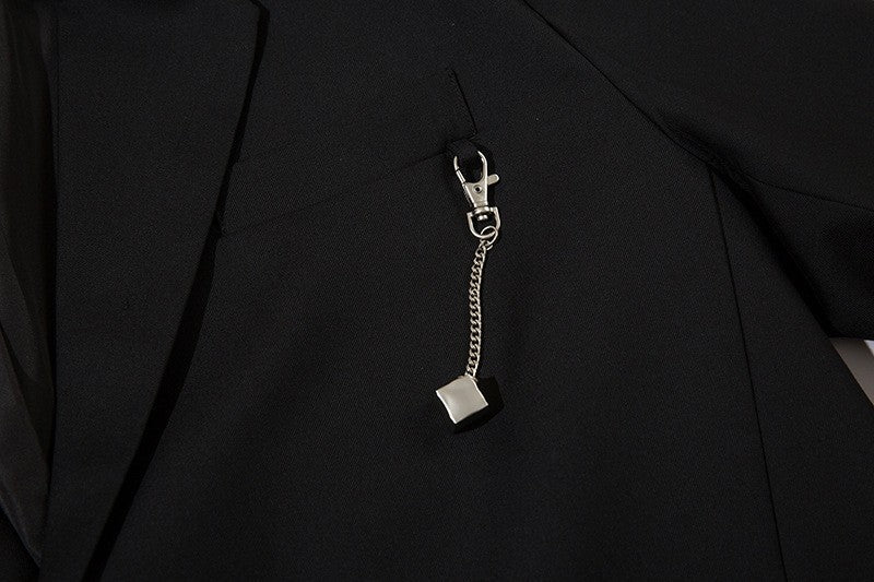 Autumn Winter Mens Fashion Metal Trim Suit Jacket Trendy Brand Solid Color Handsome Hong Kong Style Business Blazer Coat