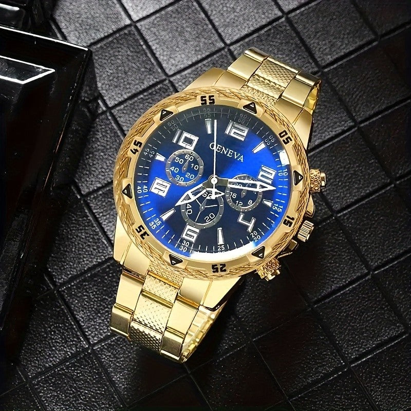 4pcs fashionable men's quartz watch - stainless steel strap, round zinc alloy case, electronic sports
