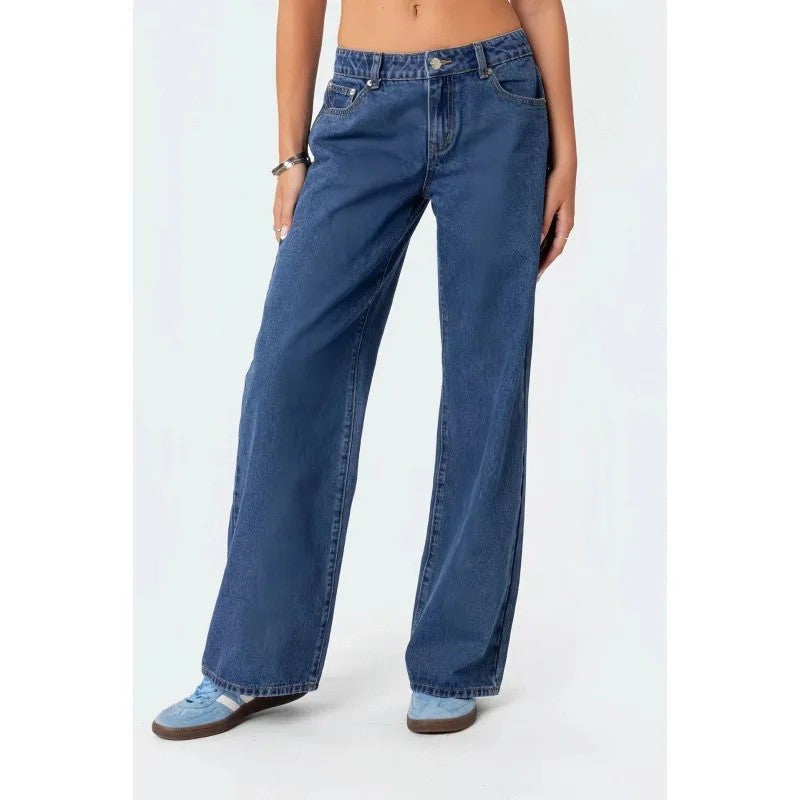 Fashionable Russian Women's Jeans High Waist Wide Leg Floor-Length Old Fashion Decorative Long Version of Women's Jeans