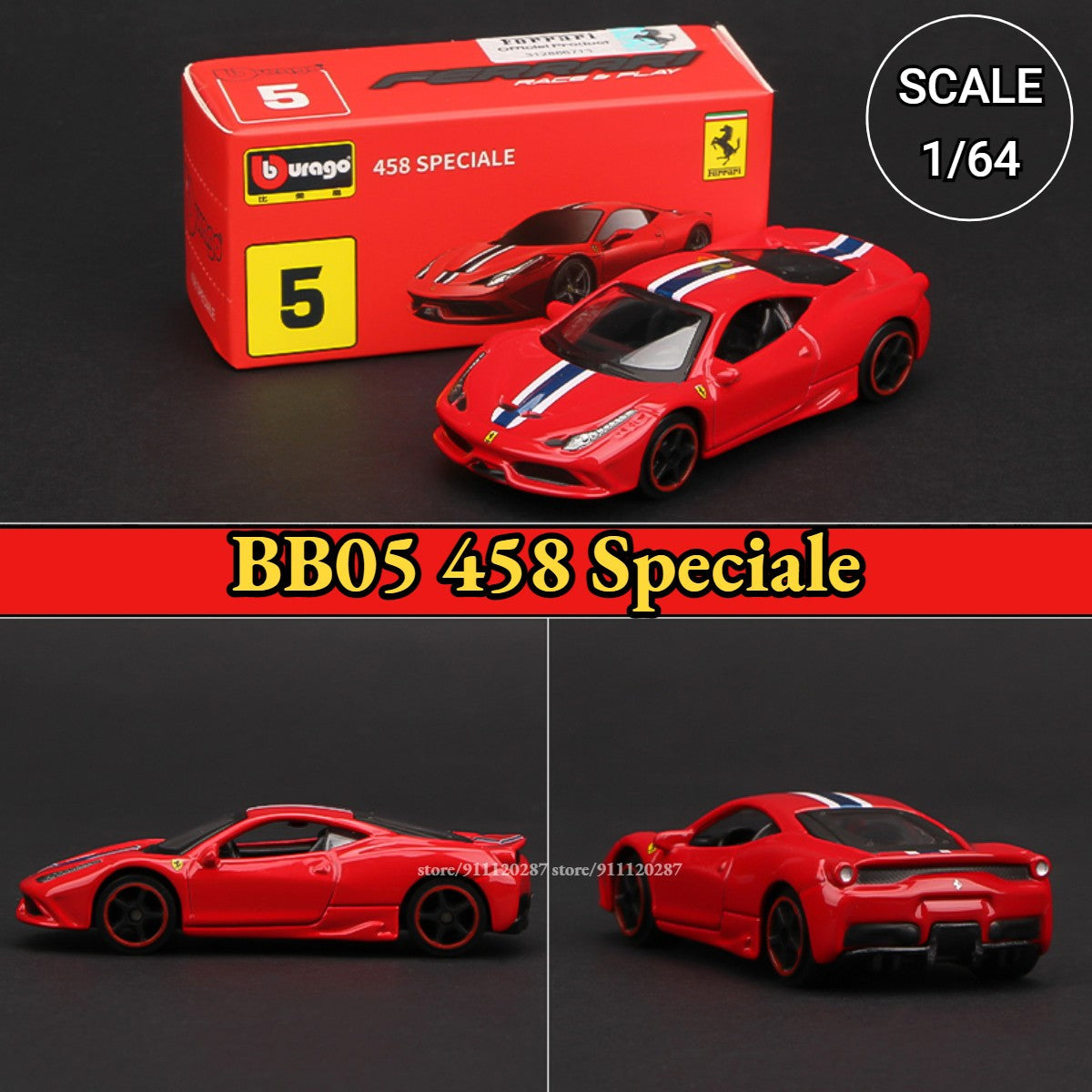 Bburago 1:64 Ferrari Mini Car Model, BB11 Enzo Metal Vehicle Replica F12tdf F40 458 488 GTB Diecast Miniature Home Decor Boy Toy