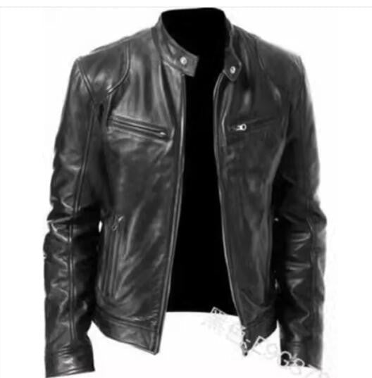 2023 Fashion Mens Leather Jacket Slim Fit Stand Collar PU Jacket Male Anti-wind Motorcycle Lapel Diagonal Zipper Jackets Men
