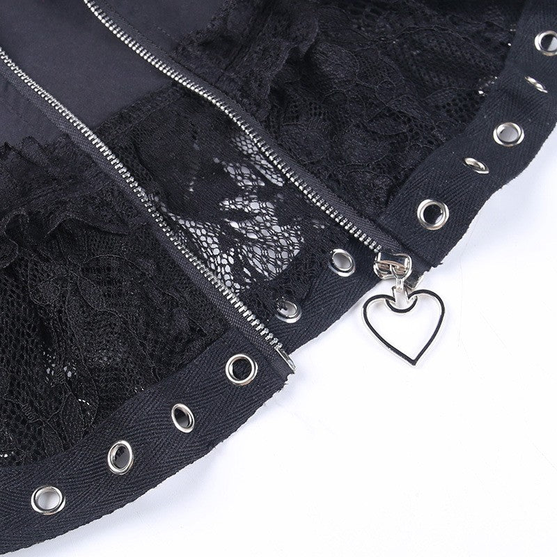 Zipper Front Women's Punk Vintage High Wasit Skirt Japanese Style Kawaii Black Harajuku Gothic Skater Cosplay Mini Skirts